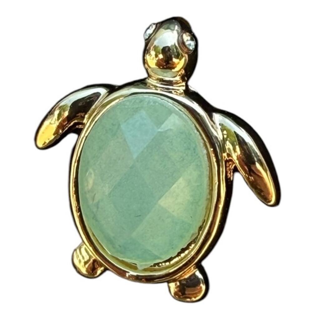 MONET Sea Turtle Post Earrings Aqua Minet Faceted Glass Gold Tone Modern Beach - Picture 2 of 7